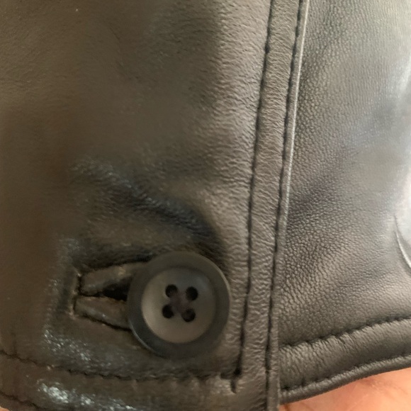 Unisex black leather jacket button down - Picture 9 of 15